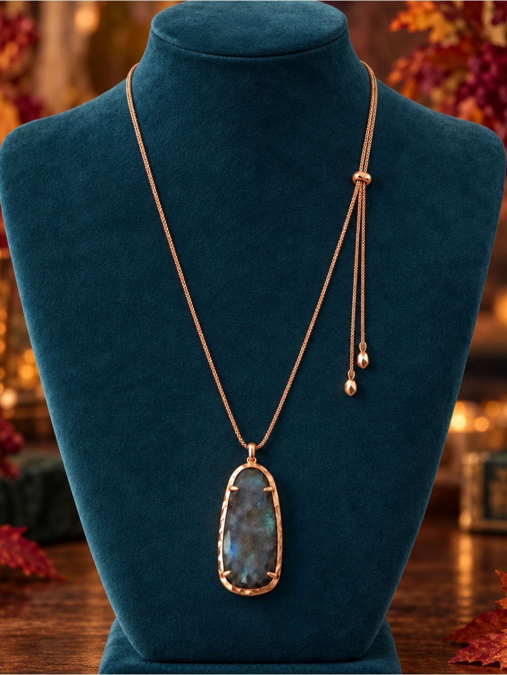 Kendra Scott Crystal Gray Illusion 14K Rose Gold Plated Long Pendant Necklace